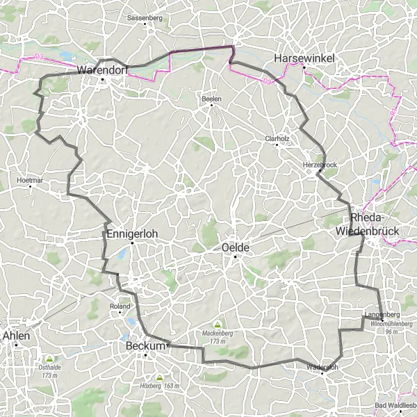 Karten-Miniaturansicht der Radinspiration "Panorama-Rundtour um Langenberg" in Detmold, Germany. Erstellt vom Tarmacs.app-Routenplaner für Radtouren