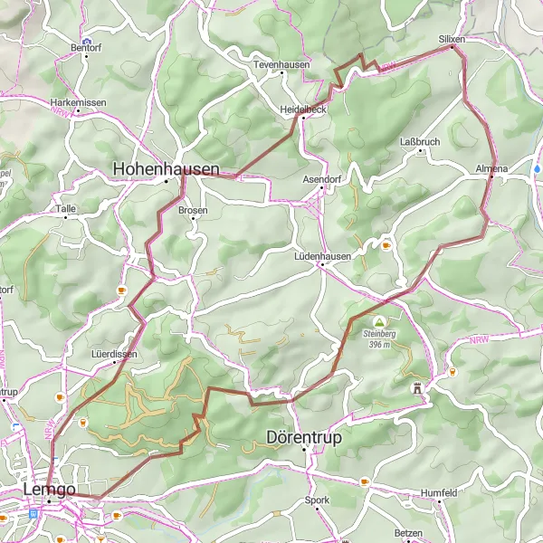 Karten-Miniaturansicht der Radinspiration "Kurze Rundtour durch das Lipperland" in Detmold, Germany. Erstellt vom Tarmacs.app-Routenplaner für Radtouren