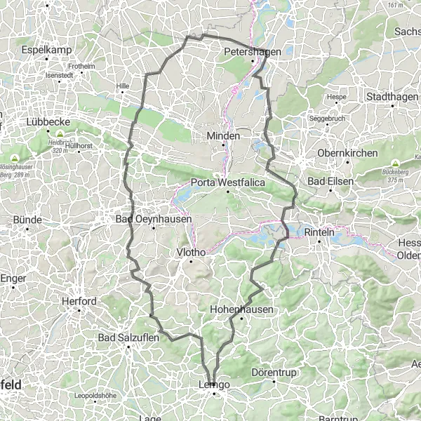 Map miniature of "Lemgo Ascent Challenge" cycling inspiration in Detmold, Germany. Generated by Tarmacs.app cycling route planner