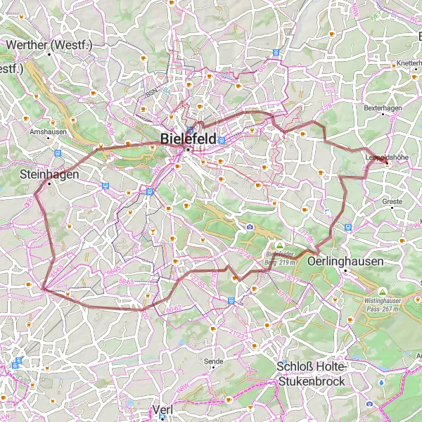 Map miniature of "Detmold Gravel Adventure" cycling inspiration in Detmold, Germany. Generated by Tarmacs.app cycling route planner