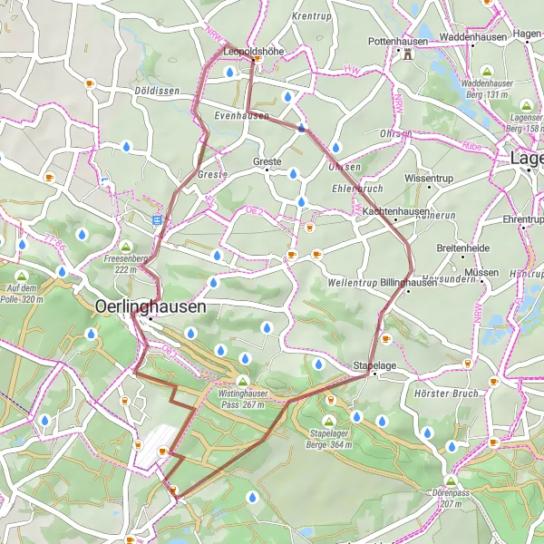 Karten-Miniaturansicht der Radinspiration "Gravel-Abenteuer um Oerlinghausen" in Detmold, Germany. Erstellt vom Tarmacs.app-Routenplaner für Radtouren