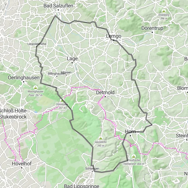 Map miniature of "Nature and Culture Tour" cycling inspiration in Detmold, Germany. Generated by Tarmacs.app cycling route planner