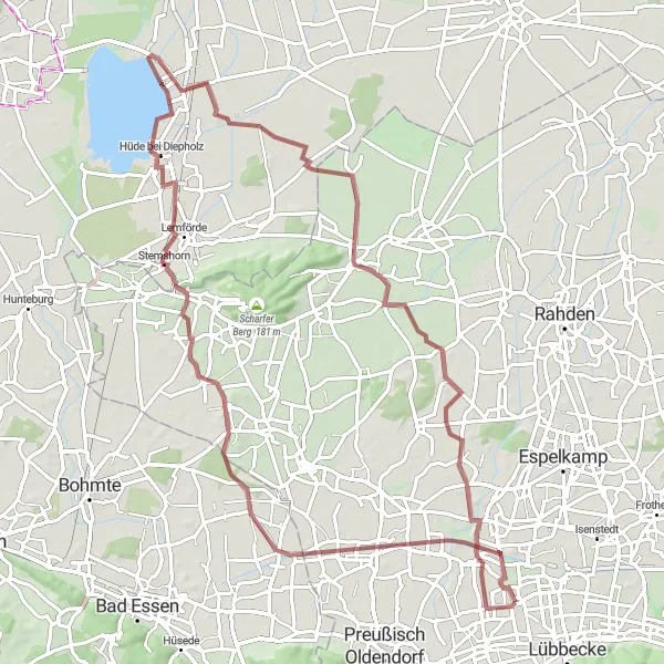 Map miniature of "Rolling Countryside Gravel Ride" cycling inspiration in Detmold, Germany. Generated by Tarmacs.app cycling route planner