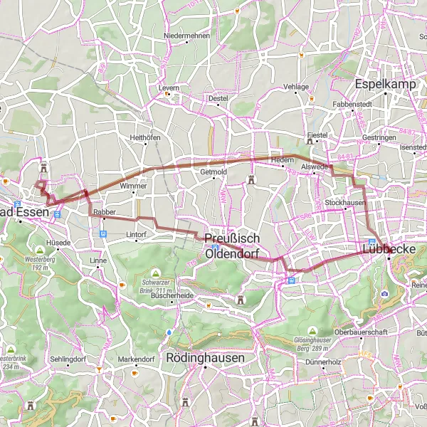 Karten-Miniaturansicht der Radinspiration "Gravel-Abenteuer rund um Lübbecke" in Detmold, Germany. Erstellt vom Tarmacs.app-Routenplaner für Radtouren
