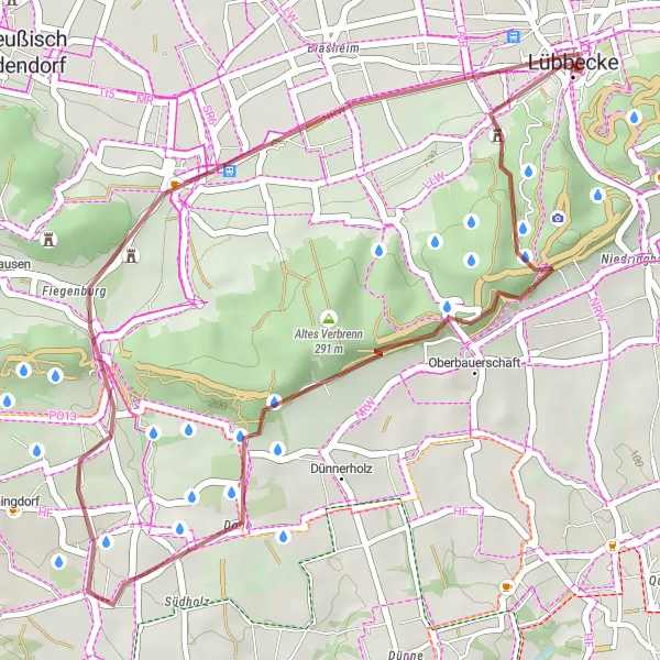 Karten-Miniaturansicht der Radinspiration "Kurze Gravel-Tour um Lübbecke: Natur pur und Weitblicke" in Detmold, Germany. Erstellt vom Tarmacs.app-Routenplaner für Radtouren