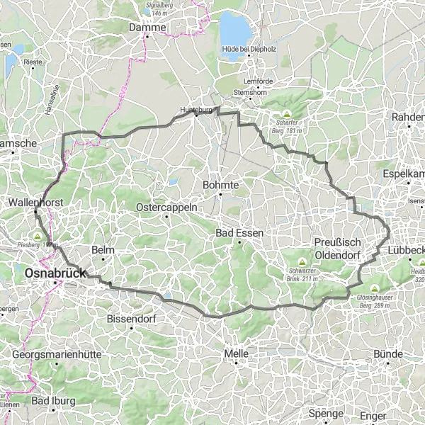 Karten-Miniaturansicht der Radinspiration "Panorama-Tour rund um Lübbecke" in Detmold, Germany. Erstellt vom Tarmacs.app-Routenplaner für Radtouren