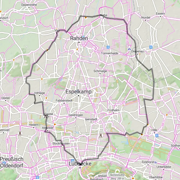 Map miniature of "The Meesenkopf Adventure" cycling inspiration in Detmold, Germany. Generated by Tarmacs.app cycling route planner