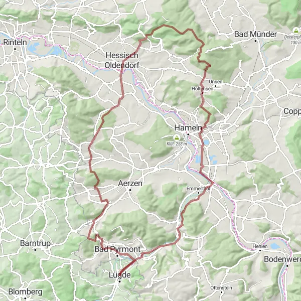 Karten-Miniaturansicht der Radinspiration "Faszinierende Weserbergland-Runde" in Detmold, Germany. Erstellt vom Tarmacs.app-Routenplaner für Radtouren