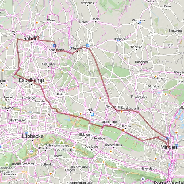 Karten-Miniaturansicht der Radinspiration "Weite Landschaften und idyllische Dörfer auf 71 km" in Detmold, Germany. Erstellt vom Tarmacs.app-Routenplaner für Radtouren