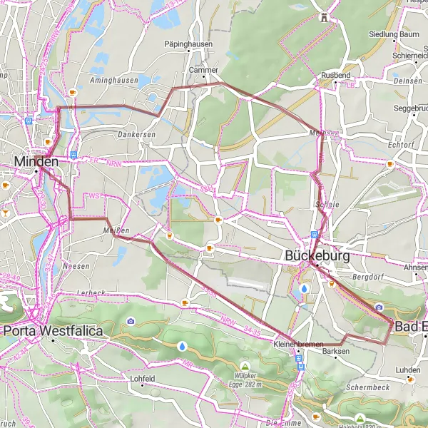 Map miniature of "Minden - Meißen Scenic Gravel Ride" cycling inspiration in Detmold, Germany. Generated by Tarmacs.app cycling route planner