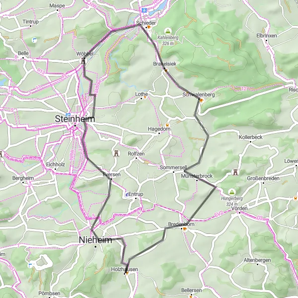 Karten-Miniaturansicht der Radinspiration "Kurze Radtour durch Nieheim und Umgebung" in Detmold, Germany. Erstellt vom Tarmacs.app-Routenplaner für Radtouren