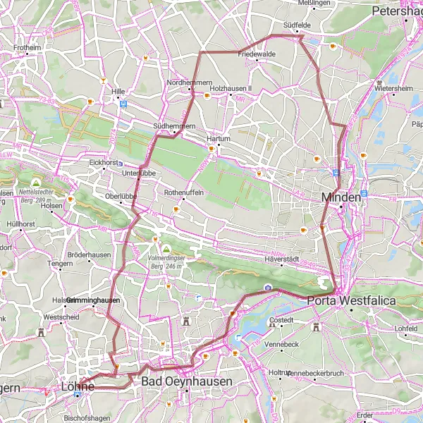 Map miniature of "Minden Adventure" cycling inspiration in Detmold, Germany. Generated by Tarmacs.app cycling route planner