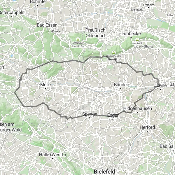 Map miniature of "Herforder Pils Route" cycling inspiration in Detmold, Germany. Generated by Tarmacs.app cycling route planner