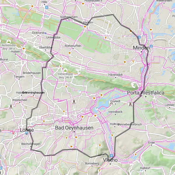 Map miniature of "Wittekindsland Loop" cycling inspiration in Detmold, Germany. Generated by Tarmacs.app cycling route planner