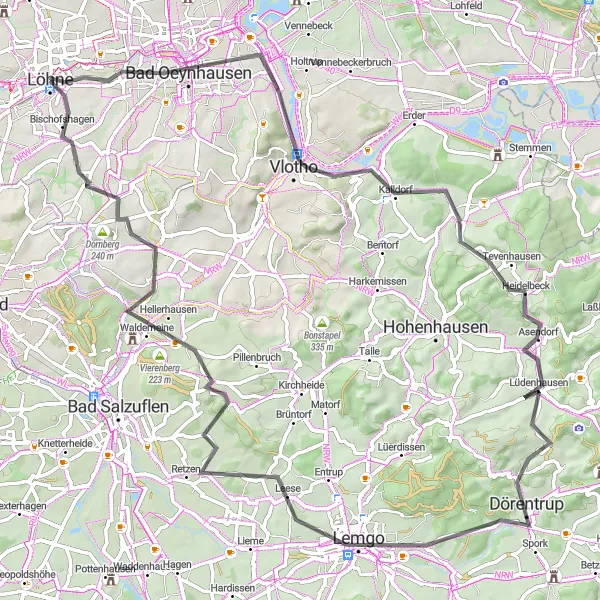 Map miniature of "Weser Cycle Route" cycling inspiration in Detmold, Germany. Generated by Tarmacs.app cycling route planner