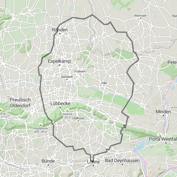 Map miniature of "Rahden Tour" cycling inspiration in Detmold, Germany. Generated by Tarmacs.app cycling route planner