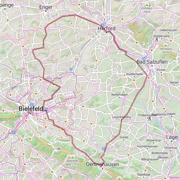 Map miniature of "Exploring Stromberg" cycling inspiration in Detmold, Germany. Generated by Tarmacs.app cycling route planner