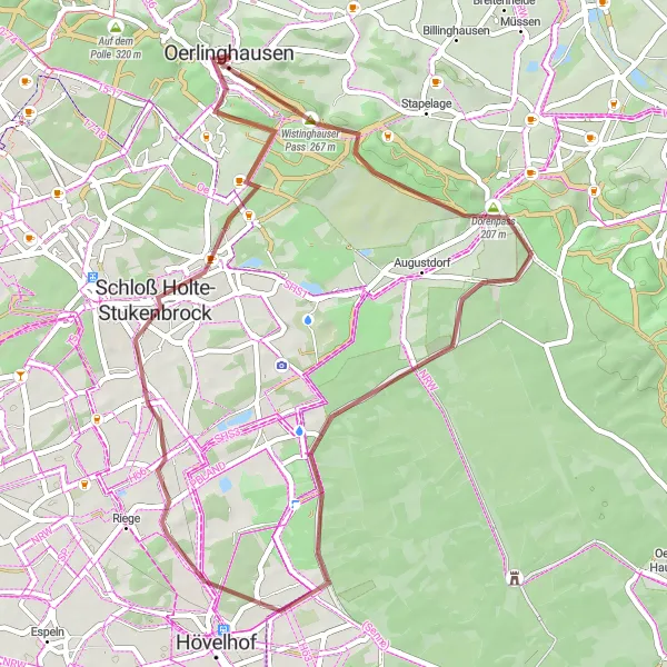 Map miniature of "Oerlinghausen - Großer Ehberg Gravel Ride" cycling inspiration in Detmold, Germany. Generated by Tarmacs.app cycling route planner