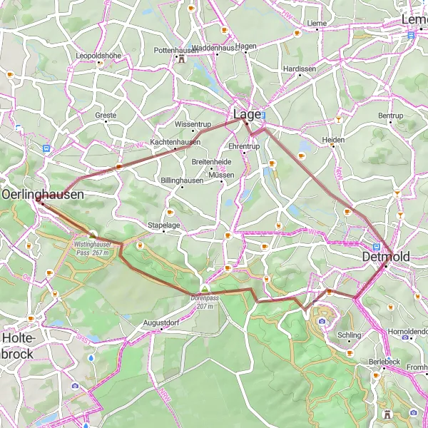 Map miniature of "The Grüteberg Challenge" cycling inspiration in Detmold, Germany. Generated by Tarmacs.app cycling route planner