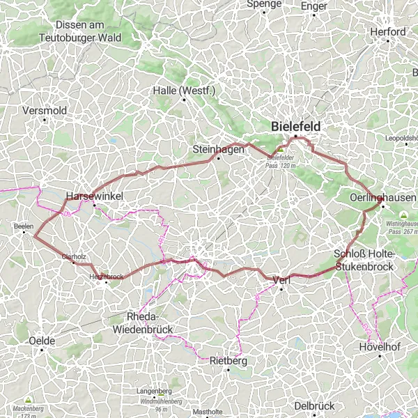 Karten-Miniaturansicht der Radinspiration "Tour um den Bielefelder Pass" in Detmold, Germany. Erstellt vom Tarmacs.app-Routenplaner für Radtouren