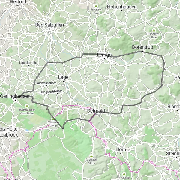 Map miniature of "Detmold - Stapelage Historical Ride" cycling inspiration in Detmold, Germany. Generated by Tarmacs.app cycling route planner