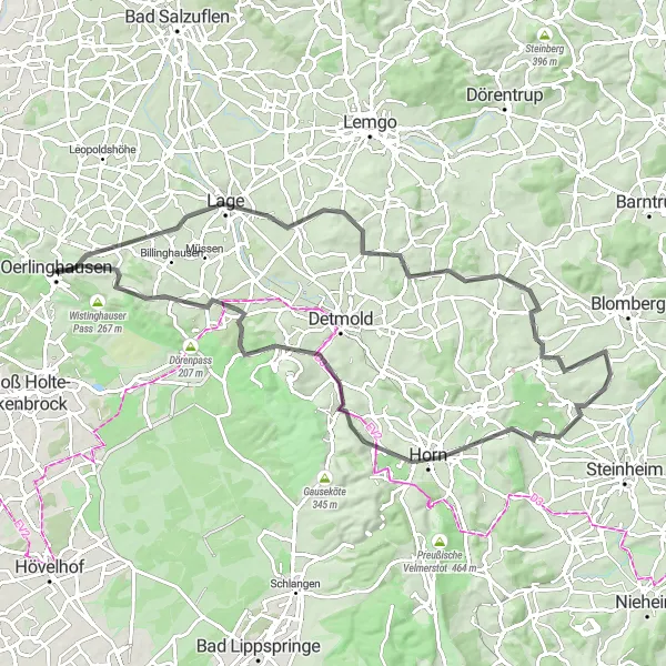 Karten-Miniaturansicht der Radinspiration "Rundtour durch die Natur bei Detmold" in Detmold, Germany. Erstellt vom Tarmacs.app-Routenplaner für Radtouren