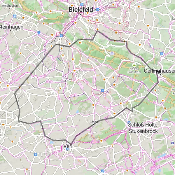 Map miniature of "Detmold - Hünensaut Road Adventure" cycling inspiration in Detmold, Germany. Generated by Tarmacs.app cycling route planner