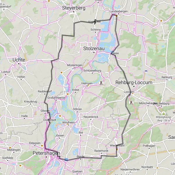 Map miniature of "Petershagen Exploration by Road" cycling inspiration in Detmold, Germany. Generated by Tarmacs.app cycling route planner