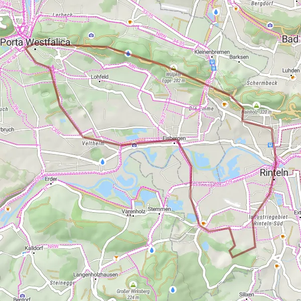 Map miniature of "Gravel Gateway" cycling inspiration in Detmold, Germany. Generated by Tarmacs.app cycling route planner