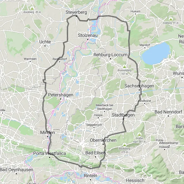 Karten-Miniaturansicht der Radinspiration "Rundfahrt um Porta Westfalica" in Detmold, Germany. Erstellt vom Tarmacs.app-Routenplaner für Radtouren