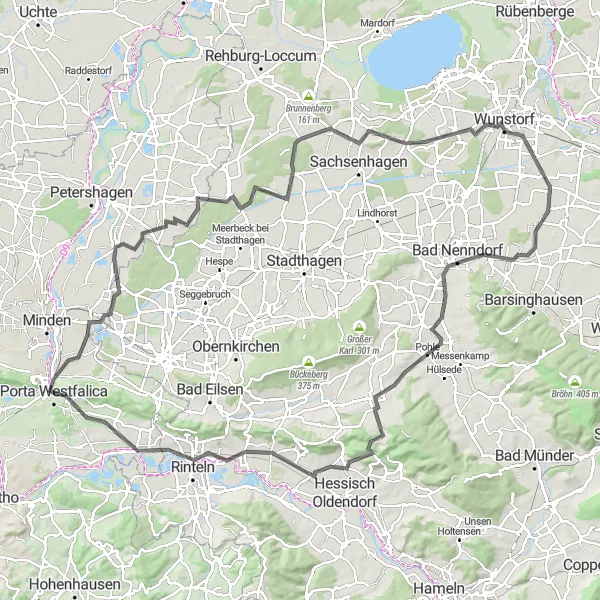 Map miniature of "Porta Westfalica Loop" cycling inspiration in Detmold, Germany. Generated by Tarmacs.app cycling route planner