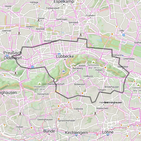 Map miniature of "Stockhausen - Gut Klein-Engershausen Round-Trip" cycling inspiration in Detmold, Germany. Generated by Tarmacs.app cycling route planner