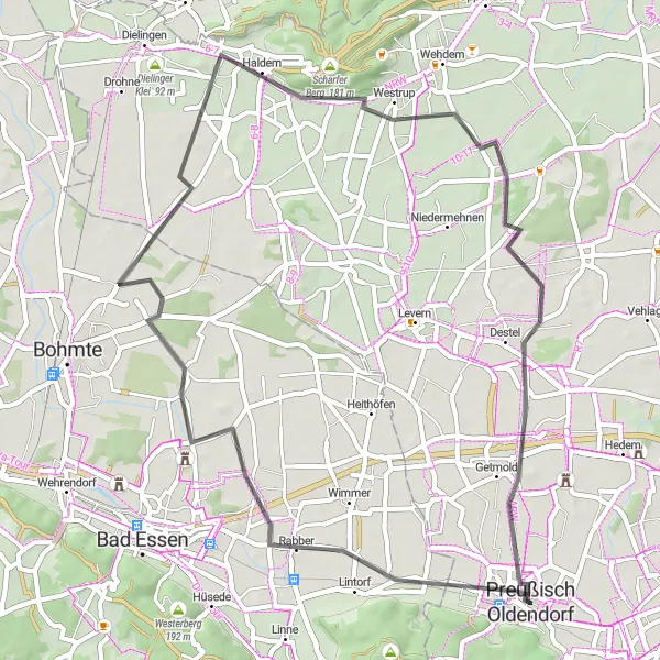 Map miniature of "Road Ride to Schloss Ippenburg and Haldem" cycling inspiration in Detmold, Germany. Generated by Tarmacs.app cycling route planner