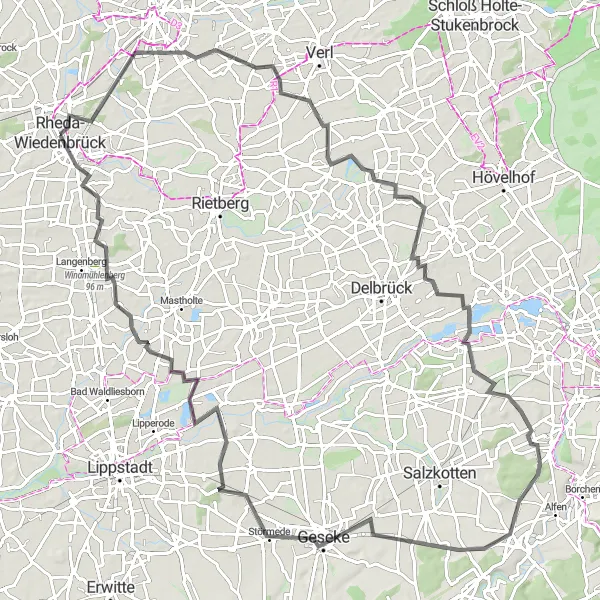 Karten-Miniaturansicht der Radinspiration "Roadtrip voller Abenteuer von Rheda-Wiedenbrück nach Wiedenbrück" in Detmold, Germany. Erstellt vom Tarmacs.app-Routenplaner für Radtouren