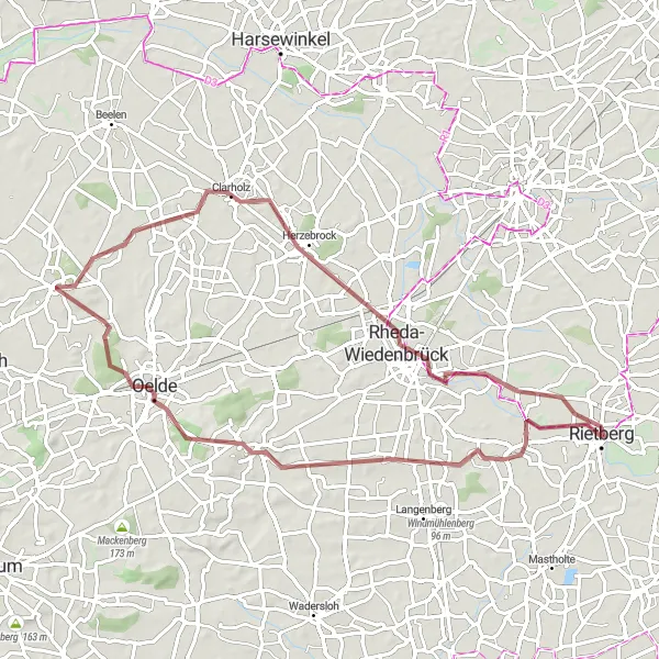 Map miniature of "Rietberg Gravel Adventure" cycling inspiration in Detmold, Germany. Generated by Tarmacs.app cycling route planner