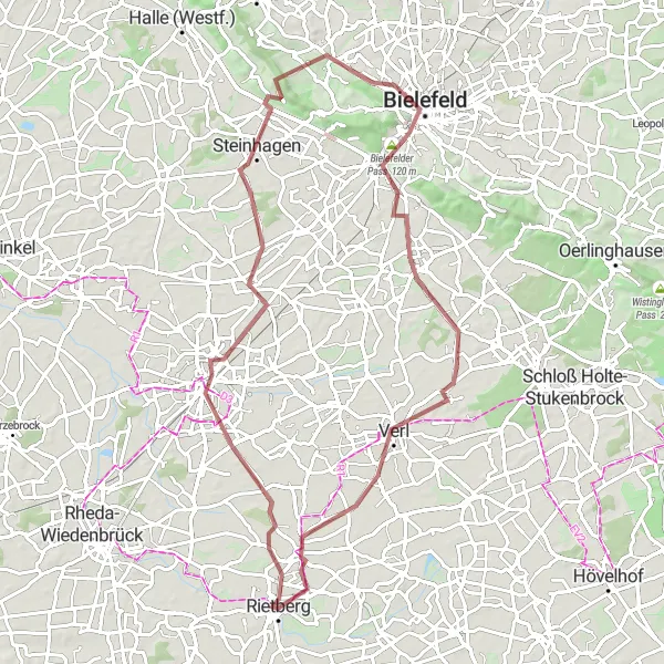 Map miniature of "The Gravel Adventure" cycling inspiration in Detmold, Germany. Generated by Tarmacs.app cycling route planner