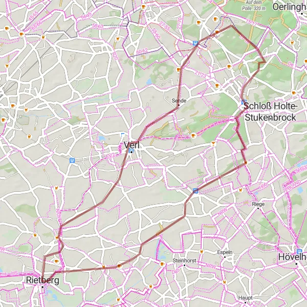 Karten-Miniaturansicht der Radinspiration "Hidden Gems Tour: Rietberg to Forum Natur" in Detmold, Germany. Erstellt vom Tarmacs.app-Routenplaner für Radtouren