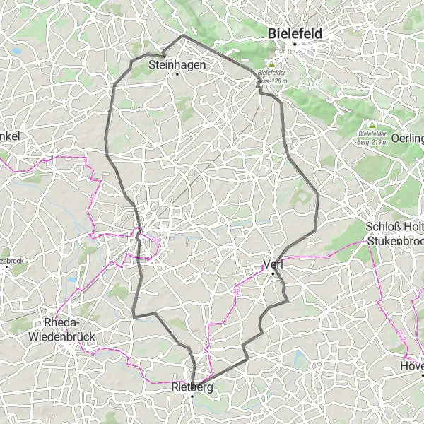 Map miniature of "Gütersloh Road Adventure" cycling inspiration in Detmold, Germany. Generated by Tarmacs.app cycling route planner