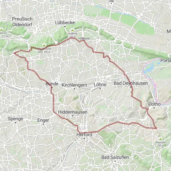 Map miniature of "The Gravel Adventure" cycling inspiration in Detmold, Germany. Generated by Tarmacs.app cycling route planner