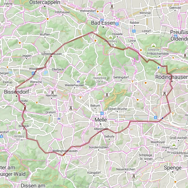 Map miniature of "Gravel Adventure" cycling inspiration in Detmold, Germany. Generated by Tarmacs.app cycling route planner