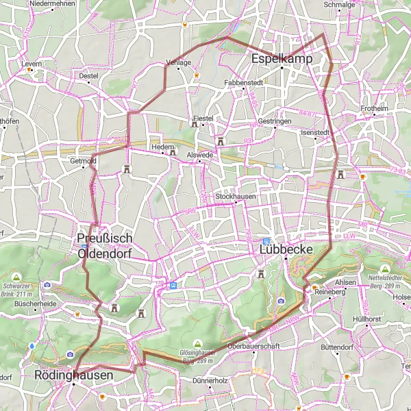 Map miniature of "Off the Beaten Path" cycling inspiration in Detmold, Germany. Generated by Tarmacs.app cycling route planner