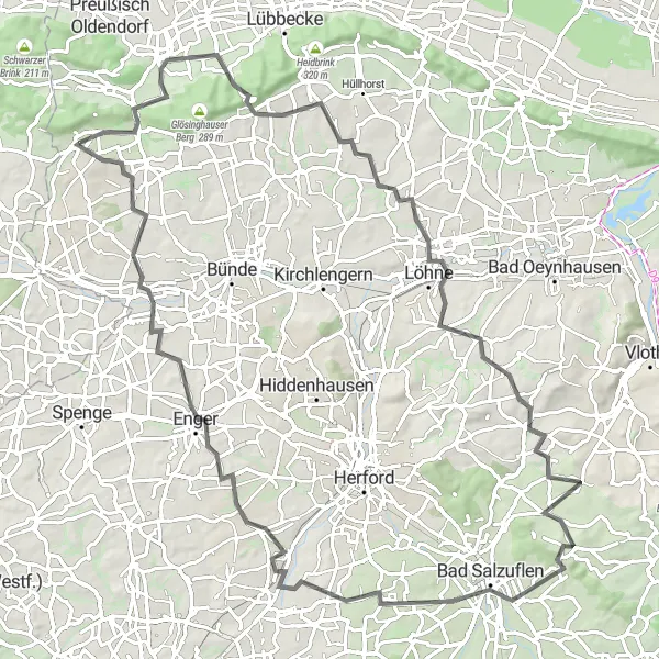 Karten-Miniaturansicht der Radinspiration "Herausfordernde Bergtour 93 km" in Detmold, Germany. Erstellt vom Tarmacs.app-Routenplaner für Radtouren