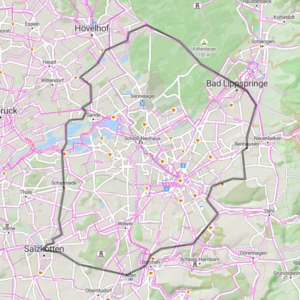 Karten-Miniaturansicht der Radinspiration "Kulturelle Highlights im Lipperland" in Detmold, Germany. Erstellt vom Tarmacs.app-Routenplaner für Radtouren