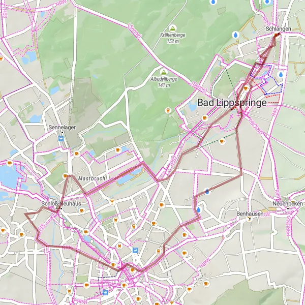 Karten-Miniaturansicht der Radinspiration "Kurze Gravel-Tour durch das ländliche Ostwestfalen" in Detmold, Germany. Erstellt vom Tarmacs.app-Routenplaner für Radtouren