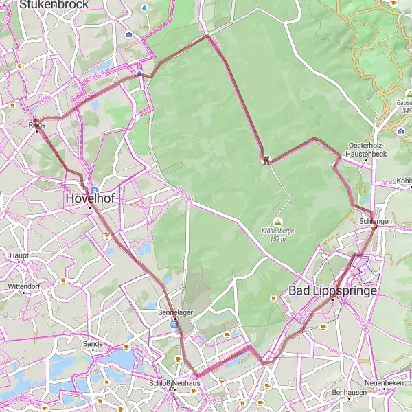 Map miniature of "Gravel Adventure in Detmold" cycling inspiration in Detmold, Germany. Generated by Tarmacs.app cycling route planner