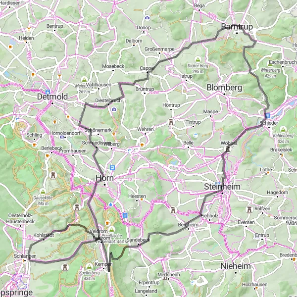 Map miniature of "Nature and History Tour" cycling inspiration in Detmold, Germany. Generated by Tarmacs.app cycling route planner