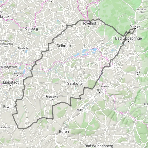 Karten-Miniaturansicht der Radinspiration "Road-Tour durch das Paderborner Land" in Detmold, Germany. Erstellt vom Tarmacs.app-Routenplaner für Radtouren