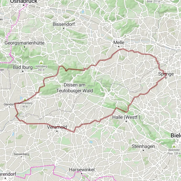 Karten-Miniaturansicht der Radinspiration "Gravel-Tour Halle (Westf.) - Hülsbrink - Westhoyel" in Detmold, Germany. Erstellt vom Tarmacs.app-Routenplaner für Radtouren