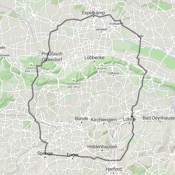 Karten-Miniaturansicht der Radinspiration "Rundtour Gut Bruchmühlen - Löhne - Enger" in Detmold, Germany. Erstellt vom Tarmacs.app-Routenplaner für Radtouren