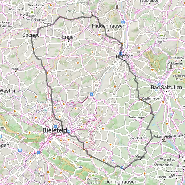 Karten-Miniaturansicht der Radinspiration "Die Straßenradtour durch Verl und Herford genießen" in Detmold, Germany. Erstellt vom Tarmacs.app-Routenplaner für Radtouren